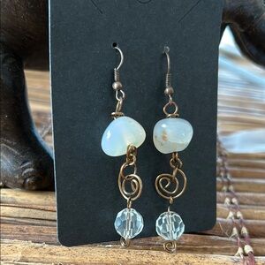 Handmade Boho Opalite & Crystal Dangle Earrings – Copper Swirl Design